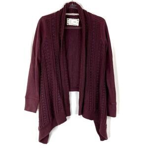 Saturday Sunday | Maroon Open Front Knit Fleece Cardigan Sweater Cotton Blend XS